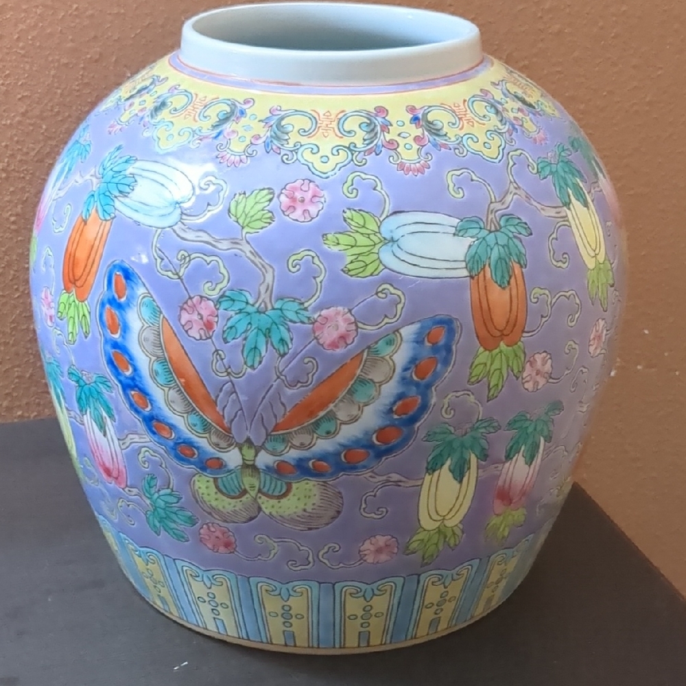 Colorful Floral and Butterfly Ceramic Vase